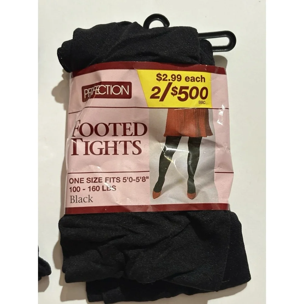 Perfection Footed Tights Lot Of 2 Black Fits 5' -5' 8